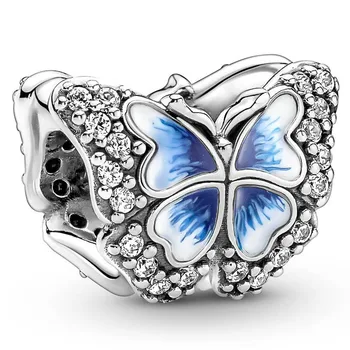 Autentické 925 Sterling Silver Modrý Motýl Sekt S Crystal Kouzlo Korálek Fit Pandora Náramek A Náhrdelník Šperky