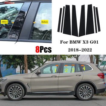 Vhodné Pro BMW X3 G01 2018 - 2022 Auto Black Mirror Efekt Středního Sloupku Okno PC Obložení B Sloupku C Strip Nálepka 8KS