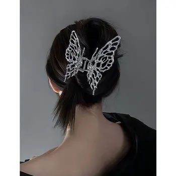 HUANZHI Nové Módní Butterfly Nepravidelné Vlasy Klip Vlásenka Duté Stříbrné Barvy Žralok Klip pro Ženy Čelenka Vlasové Doplňky