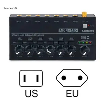 EU/US Plug Mini Audio Line Mixer Mixer s Nízkou hlučností, 6-Kanál pro Domácí Studio