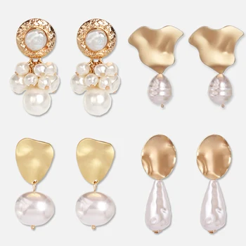 Velkoobchodní JUJIA Luxusní Módní Kovové Sladkovodní Perly Náušnice Pro Ženy Shell Drop Náušnice Svatební Šperky Prohlášení