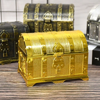 1ks Zlatý Pirát Hrudník S Lock Retro Plastové pokladnice DIY Snack Cukroví Balení Box Pro Dítě, Hračka, Dar, Narozeniny, Halloween