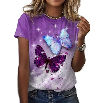 Motýl 3D Tisk Ženy T-košile, Letní Polyester Dámské O-Neck Krátký Rukáv Plus Velikost T Košile Dívky Loose Tops Tees Oblečení