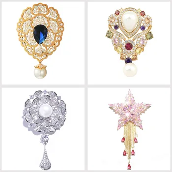 Vintage Zirkony Slza Crystal Brože Kolíky pro Ženy, svatební Svatební Kytice, Šperky, Doplňky, Elegantní Perla Houpat Broche