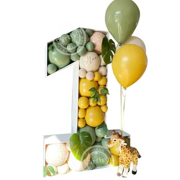 100cm Výška Bílá Počet Balón Náplň Box s Latexové Balónky pro Děti Jungle Safari Narozeniny DIY Dekorace Pozadí