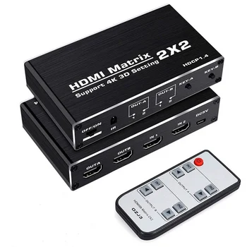 UHD 4K 60Hz HDMI Přepínač Splitter 2X2 HDMI 2.0 Splitter Přepínač 2x4 5.1 Ch Audio Extractor HDMI, Toslink Audio Converter Splitter