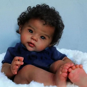 20Inch African American Doll Raven Tmavé Pleti Reborn Baby Skončil Novorozence S Kořeny Vlasy Handmade Hračka Dárek Pro Dívky