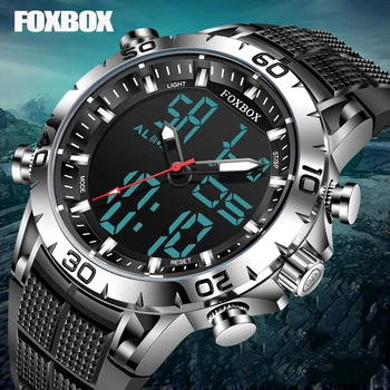 FOXBOX Top Luxusní Značky Muže Sportovní Hodinky Digitální Duální Displej Quartzové Hodinky Pro Muže Vojenské Vodotěsné Elektronické Chronograf