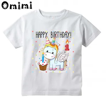 Děti Šťastné Narozeniny Jednorožce Design T Shirt Chlapci/Dívky Velký Kawaii Krátký Rukáv Topy pro Děti Funny Čísla T-Shirt,ooo3048