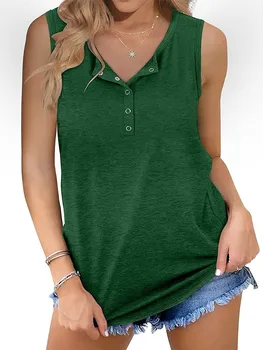Letní Vintage Solidní T Košile Pro Ženy Fahsion V Krku Streetwear Ležérní Volné Tričko Ženy Plus Velikost Bez Rukávů Topy