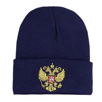 Muži Ruska Beanie Hat ruský Znak Zimní oboustranná Výšivka Orla Pletené čepice Ženy Teplé Pletené Čepice Čepice pro muže, ženy