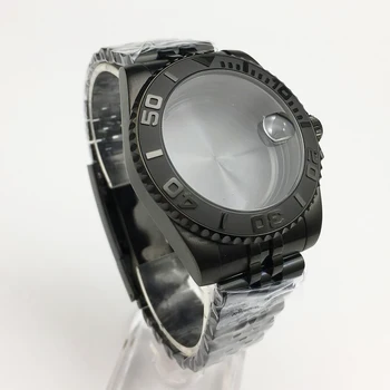 40mm černé pouzdro sada + ocel popruh mechanické hodinky případě se hodí 8215/821A/NH35 pohyb NH35 dial hodinky mod NH35 případě