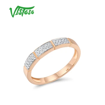 VISTOSO Originální 14K 585 Růže Zlaté Prsteny Pro Ženy Šumivé Diamond Slib Zásnubní Výročí Svatební Dar, Jemné Šperky