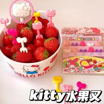 10Pcs Roztomilé Sanrio Ovoce Vidlice Cute Hello Kittys Snoopys Kreslených Anime Barva Opakovaně použitelné Ovoce Vidlice Plyšové Hračky pro Dívky Dárky