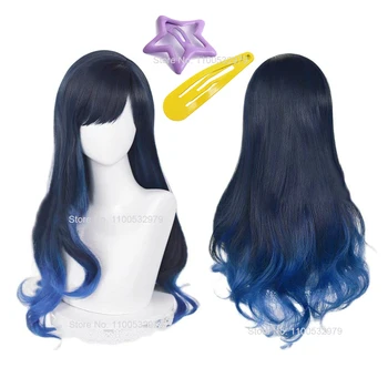 Shiraishi Cosplay Paruku 70cm Dlouhé Modré Gradient Vlnité Tepelně Odolné Syntetické Vlasy Vysoké Kvality Anime Wigss + Čepice Paruka