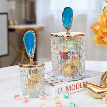 Nordic křišťálové sklo skladovací nádrže s krytem Evropského světlo luxusní čajový stolek tray šperky candy nádrž skladování domácnost ozdoby