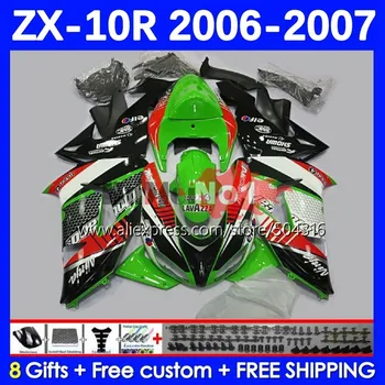 Body Kit Pro KAWASAKI NINJA ZX-1000 ZX 10R 10 R 1000CC 06-07 72MC.0 ZX-10R ZX1000 CC ZX10R 06 07 2006 2007 Kapotáž Zelená Černá