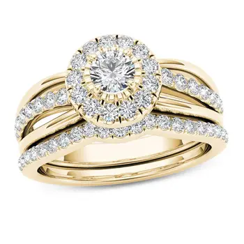 HOYON Přírodní 2 Karátů Diamantový prsten sada pro pár Šperky 14K Zlaté barvy Vintage Květinový Tvar Bizuteria Svatební Anillos De Prsten