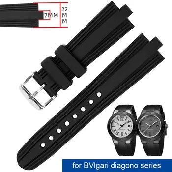 Hodinky belt black watch doplňky, 22 * 7mm hodinky příslušenství pro Bvlgari DIAGONO série konvexní silikonový popruh