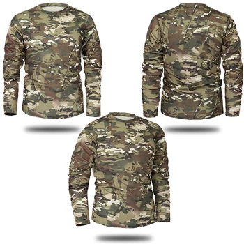 Pánské taktické dlouhý rukáv kamufláž T-košile, na jaře a na podzim, rychlé sušení, vojenské košile, bavlna, tkanina