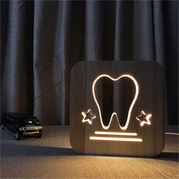 Zub 3D LED Stolní Lampa Dřevěné Řezbářské Dekorace Noční Lampa dětský Pokoj jako Spící Noční osvětlení nebo Dárek Dekorace Drop Loď