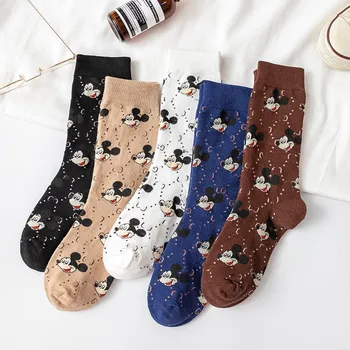 Disney Podzimní a Zimní Dámské Punčochy Kreslený Mickey Japonské Bavlny Vysoké Trend Ponožky Měkké a Pohodlné Ponožky Holka