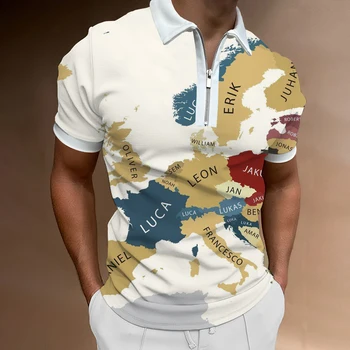 Mapa světa Prinitng Polo Košile Krátký Rukáv Pánské T-košile Ležérní Mikina, Muž Top Polo Tričko Mužské Oblečení 2022 v Létě Nové