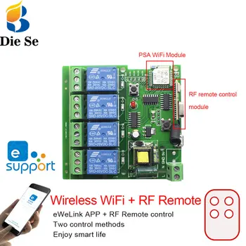eWeLink Smart Home 433MHz Dálkové Ovládání Wi-fi bezdrátové spínací Modul 4CH DC 12V 24V 36V Tipovací Self-zamykání, RF Přijímač