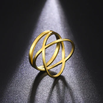 Skyrim Ženy Cross Kroužky Z Nerezové Oceli Zlaté Barvy Minimalistické Geometrické Linie Prstenu 2023 Trend Svatební Šperky Valentine Dárek
