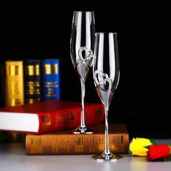 Crystal diamond ve tvaru srdce Champagne Cup Set bubble pohár Sklo Svatební Dar pár sklenic na víno