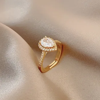 LAT Luxusní Láska Prsteny Zirkon Jemné Dvojité Srdce Zlaté Barvy Otevření Prsteny pro Ženy Módní Šperky Svatební Doplňky