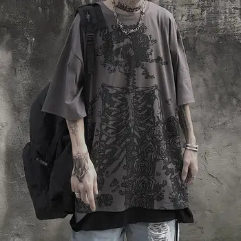 Gotické Lebky Harajuku T-košile 2021 korejský Módní Nadrozměrné Krátký Rukáv Trička Tričko Mall Gothické Topy Grunge Alt Kpop Oblečení žena