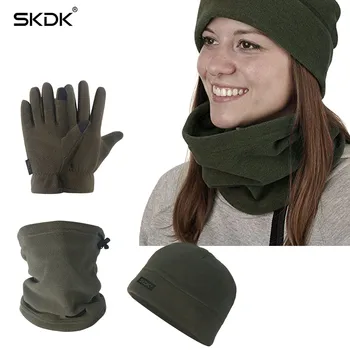 SKDK 3KS/Set Zesílená Fleece Teplá Čepice Šátek Full Finger Rukavice Muži Ženy Běží Camping Přenosné Venkovní Sportovní Oblečení Sada