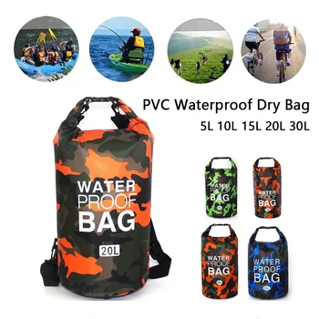 1ks PVC Vodotěsný Dry Bag 5L/10L/20L/30L Camo Venkovní Potápění Skládací Muže, Ženy, Pláž, Plavání Skladování Taška Rafting Pack