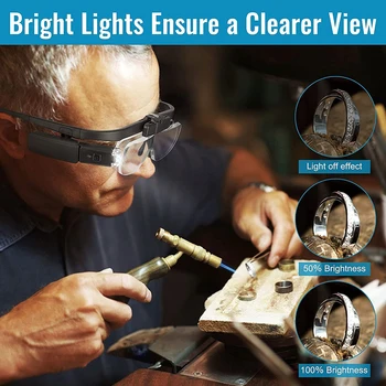 Čelenka Lupa Brýle s lehkými LED Světelné Hlavy Mount Zvětšovací Brýle S 3 Odnímatelné Čočky, dioptrické Brýle na Čtení