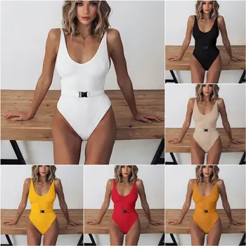 2020 Hot Prodej Dámské plavky Tkaniny Pásu Přezkou One-piece Bikini Plavky Ženy Vysokým Pasem Bikini Tanga
