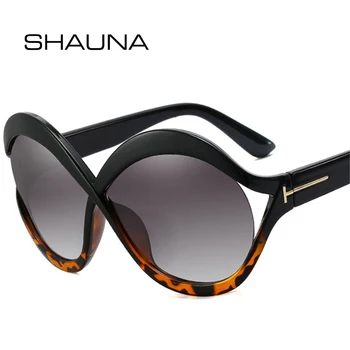 SHAUNA Módní Nadrozměrné Oválné sluneční Brýle, Ženy, Retro Značky Návrhář Gradient Duté Odstíny UV400 Muži Kulatý Sluneční Brýle