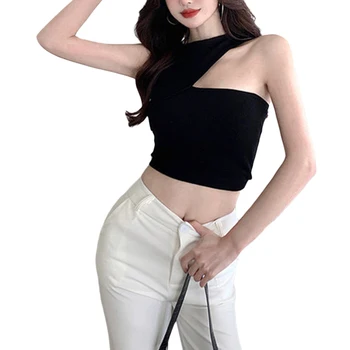 y2k Tanky Top 2022 v Létě Ženy Dutý Out Off Rameno Pletené T Shirt Ležérní jednobarevné Basic Trička Korean Módní Streetwear