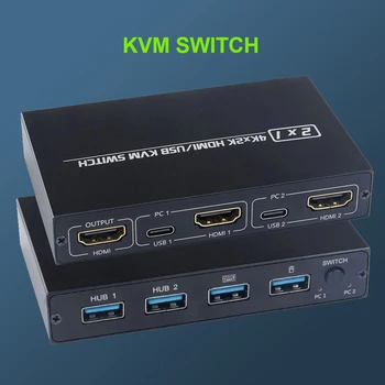 HDMI KVM Přepínač 4 Port 4K USB Přepínač KVM VGA Přepínač Splitter Box pro Sdílení Tiskárny, Klávesnice, Myš KVM Přepínač HDMI Rozbočovač USB