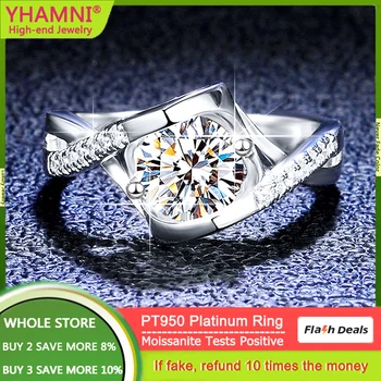 100% Přírodní PT950 Platinum Kroužky Symetrické Srdce S Kulatým 0.5 ct/1 ct VVS1 D Barva Moissanite Diamant Svatební Kapela pro Ženy