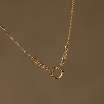 OL Styl Řetězce Prsten Náhrdelník Klíční kost Řetěz Letní Titanové Oceli Pozlacené 18K Zlato
