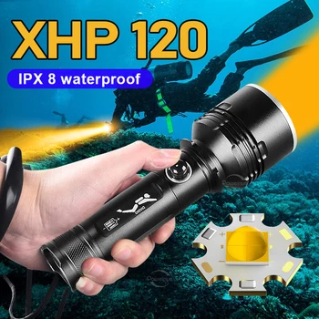 XHP120 LED Potápění Svítilna Super Světlé 8000LM 18650 26650 Potápění Svítilna S IPX8 Vodotěsné Podvodní Pochodeň 800m