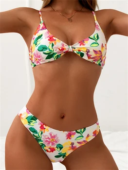 Bikini Sexy Plavky 2022 Nové Tiskové Luk Plavky Ženy Vysokým Pasem Bikiny Set Letní Plavky Brazlilan Plážové Oblečení Pro Ženy