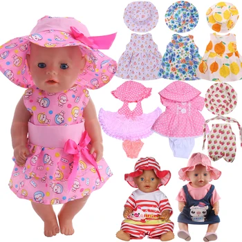 Doll Oblečení Šaty + Klobouk Roztomilé Cestovní Šaty Pro 18 Palcový American Doll Dívka je 43 Cm Baby Reborn Příslušenství Generace Barbíny