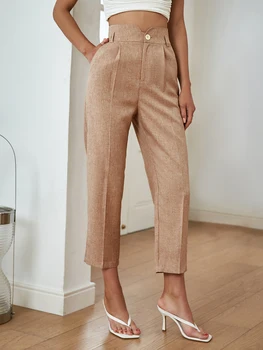 BerryGo High street khaki s vysokým pasem, ležérní kalhoty ženy Módní kapsy práce kalhoty office lady 2022 v Létě nové pevné harem kalhoty