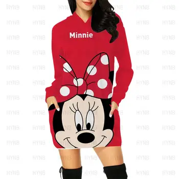 Šaty s kapucí Disney Elegantní Šaty pro Ženy Mickey Luxusní Párty Mini Ples Dlouhý Rukáv Žena Oblečení Minnie Mouse Ženy 2022