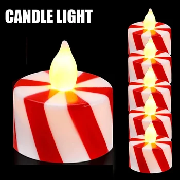 6ks LED Svíčka Světla Xmas Bezplamenová Svíčky Červené Bílé Pruhované Svíčka Světla Napájen Baterií pro Svatební Party Vánoční Výzdoba