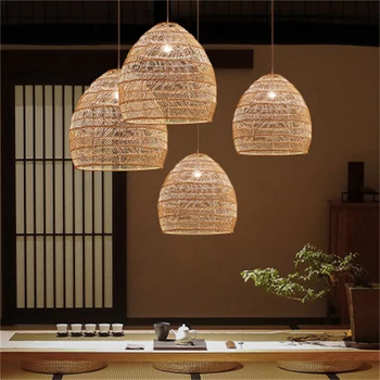Čínské LED E27 Umění Přívěsek Světlo Pastorační Ručně vyráběné Japonské Ratan Tkát Restaurace Homestay Tatami Kreativní Klasické Světlo