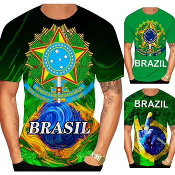 Brasil T Košile Tkaniny 2023 Brazílie Mužů T Košile 3D Brazilské Vlajky Tisk Krátký Rukáv Tričko Letní Košile Mužské Posádky krku Top