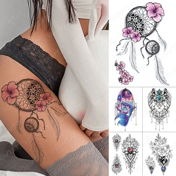 Henna Vodotěsný Dočasné Tetování Nálepka Sun Flower Rose Peří Gem Flash Přenos Těla Umění Falešné Tatto Muži Ženy Sexy Tetování